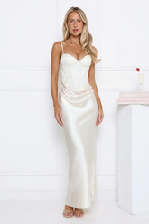 Shimmering Horizon Satin Maxi Dress Cream