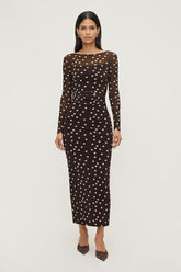 Polka Dot Mesh Maxi Dress
