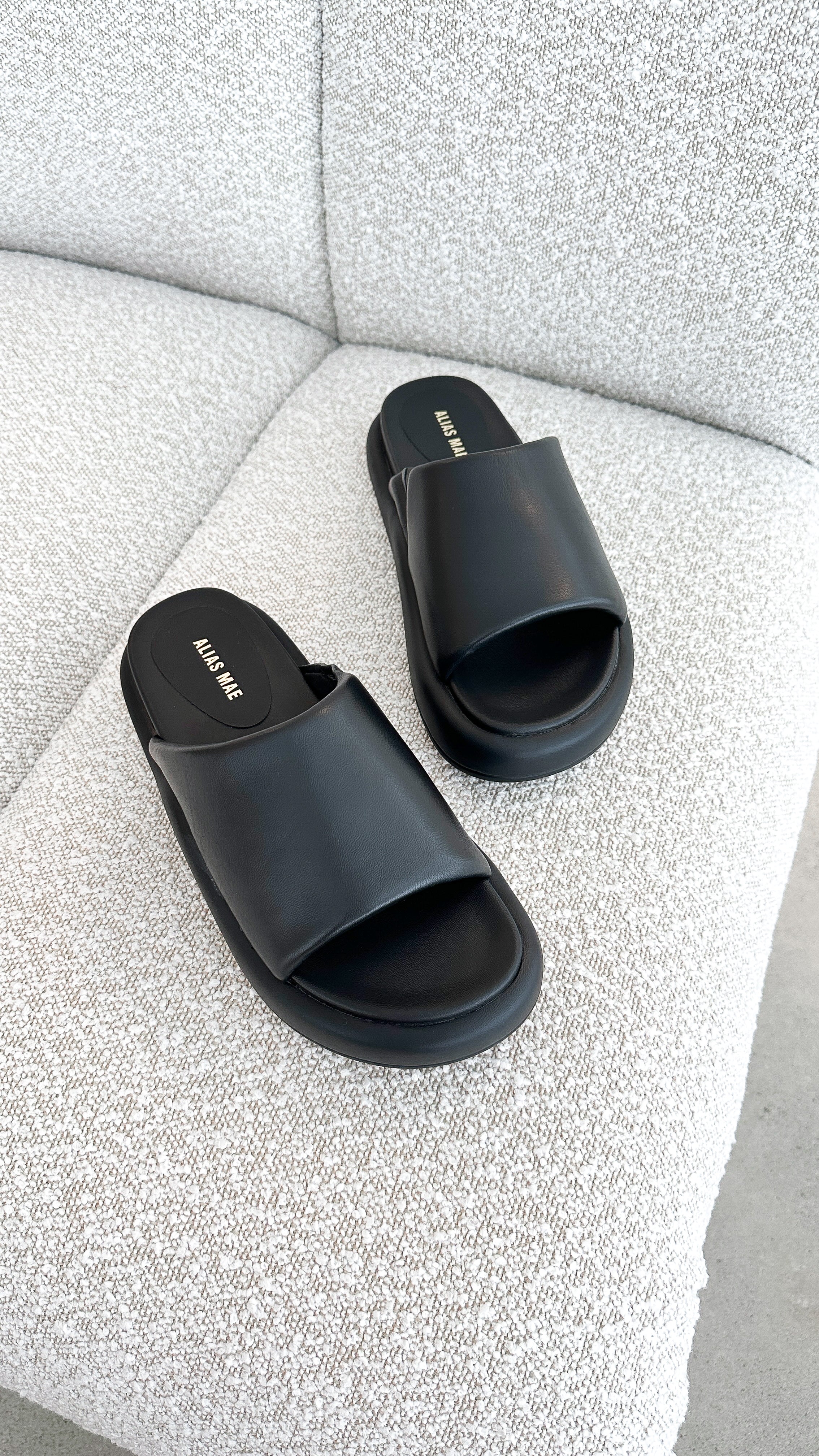 Thea Slide - Black Leather