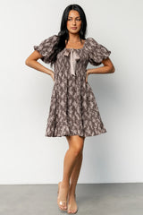 Anastasia Bow Short Dress | Dusty Clove Print