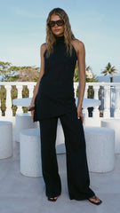 Clover Halter Top and Pants Set - Black
